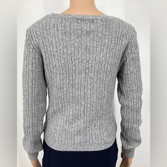 Pink Rose Ribbed Cutout Grey Top Size L - Picture 5 of 7